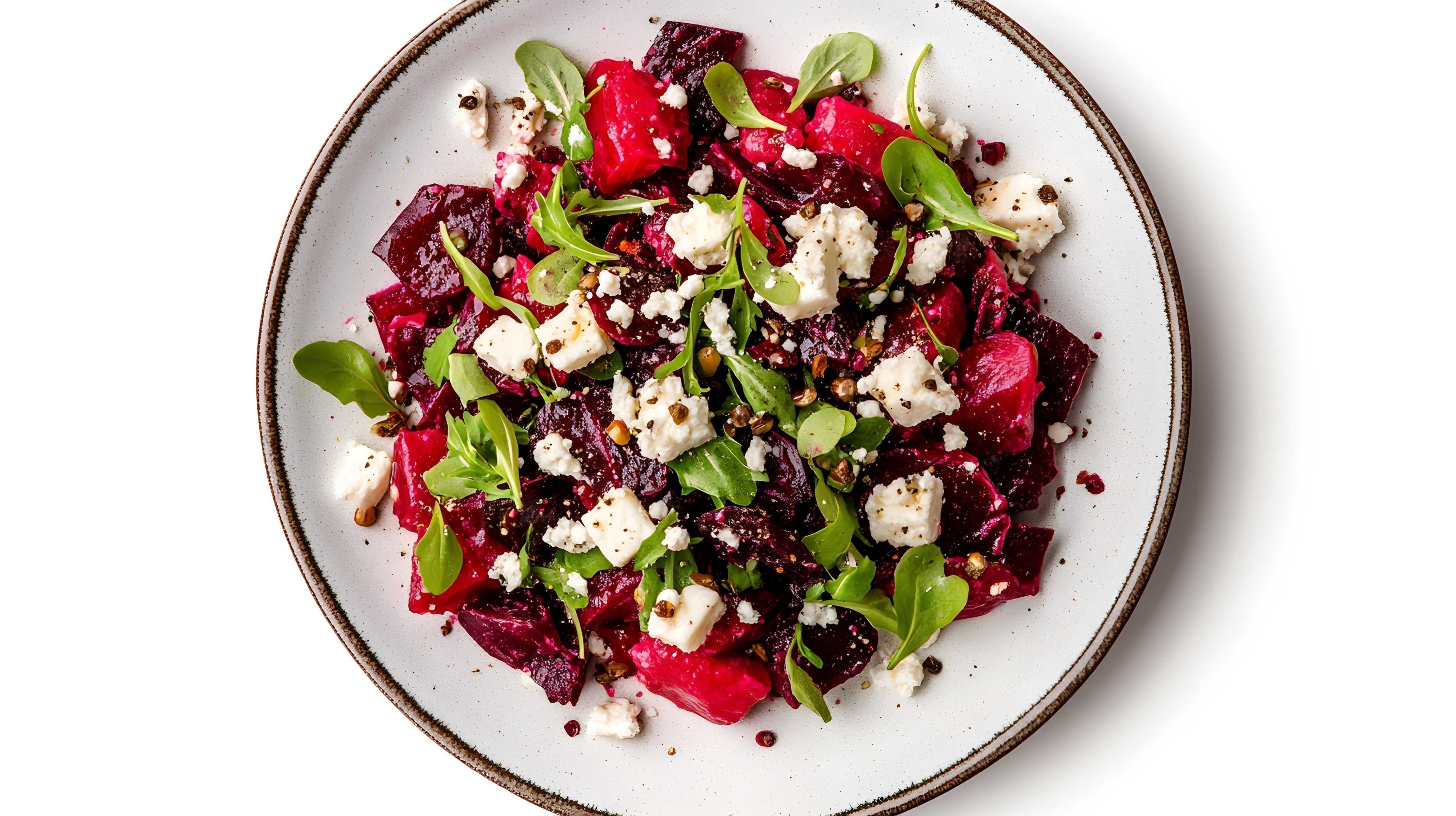 Fresh Beetroot and Feta Salad with Arugula and Walnuts 
