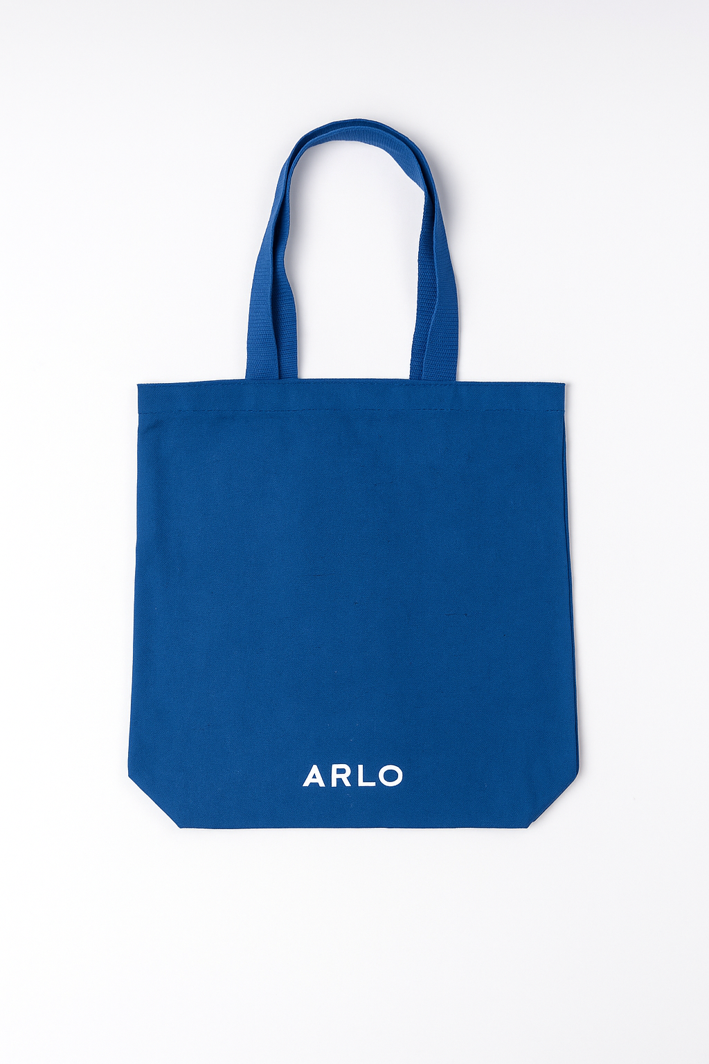ARLO blue tote bag, back – luxury reusable cotton tote with minimalist white ARLO logo