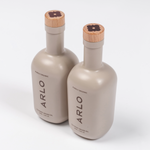 ARLO culinary argan oil duo set – luxury wooden caps, top angle