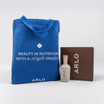 ARLO culinary argan oil gift set – blue tote bag, single organic oil bottle, luxury brown box