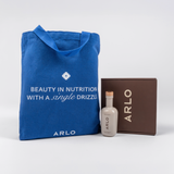 ARLO culinary argan oil gift set – blue tote bag, single organic oil bottle, luxury brown box