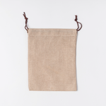 Linen cotton pouch for ARLO culinary argan oil – eco-friendly reusable drawstring bag, back view