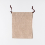 Linen cotton pouch for ARLO culinary argan oil – eco-friendly reusable drawstring bag, back view